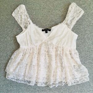 Mixed Threads White Lace Peplum Cami Top Babydoll Fairycore Blouse M